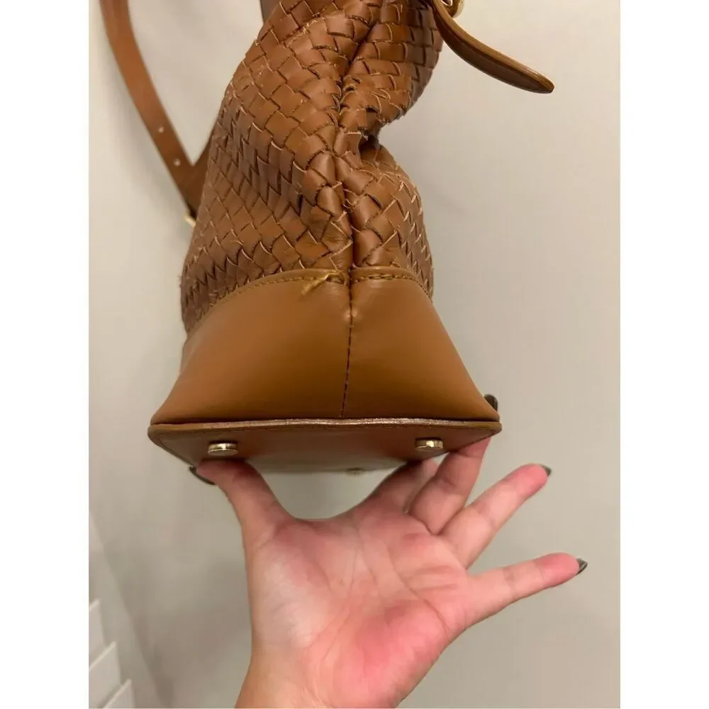 Valentina Fiore woven genuine Italian leather shoulder bucket bag minimalist - Picture 4 of 16